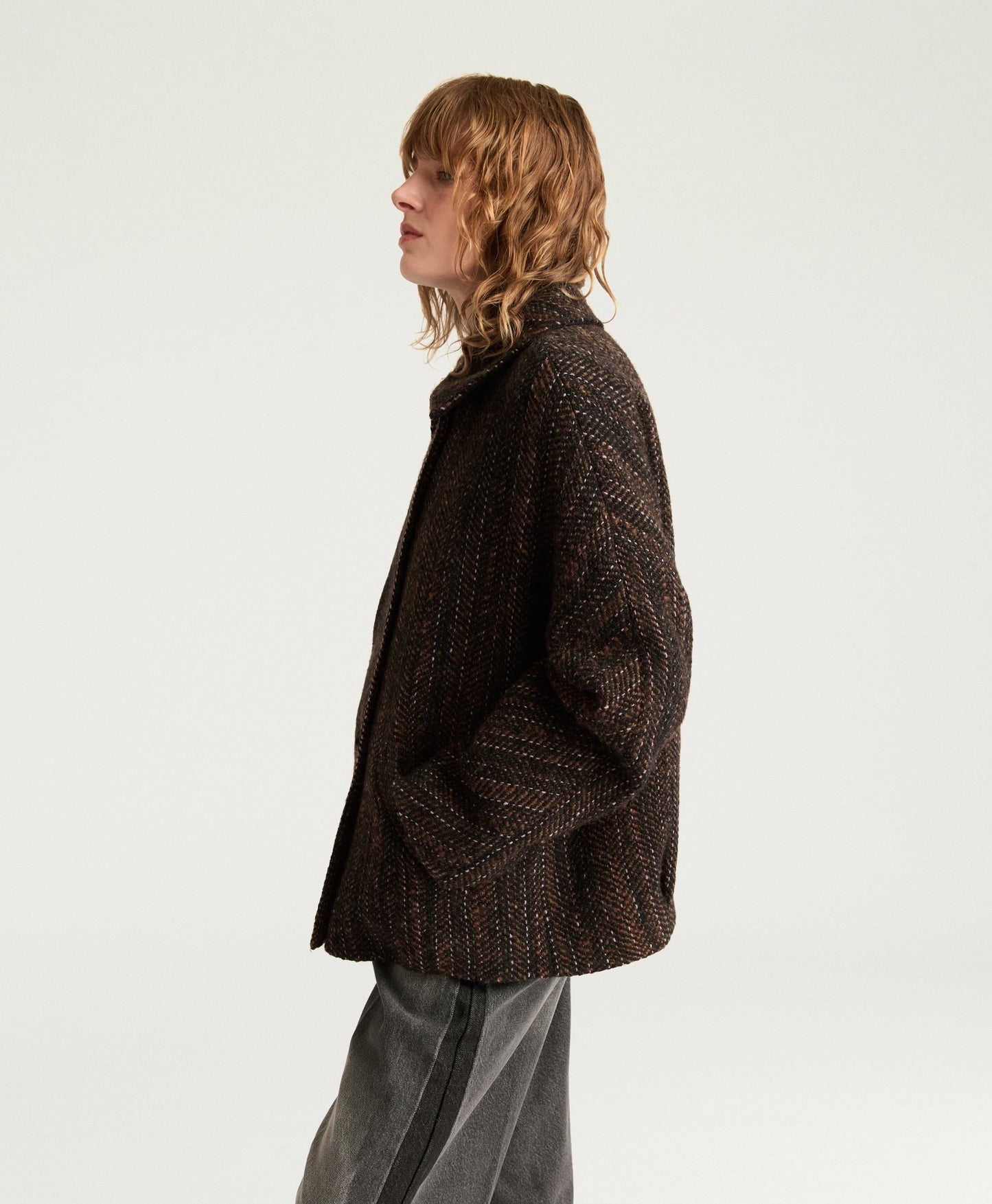 MANTEAU LORD MOMONI EN MAXI CHEVRON DE LAINE BOUCLÉ - MULTICOLORE NOIR