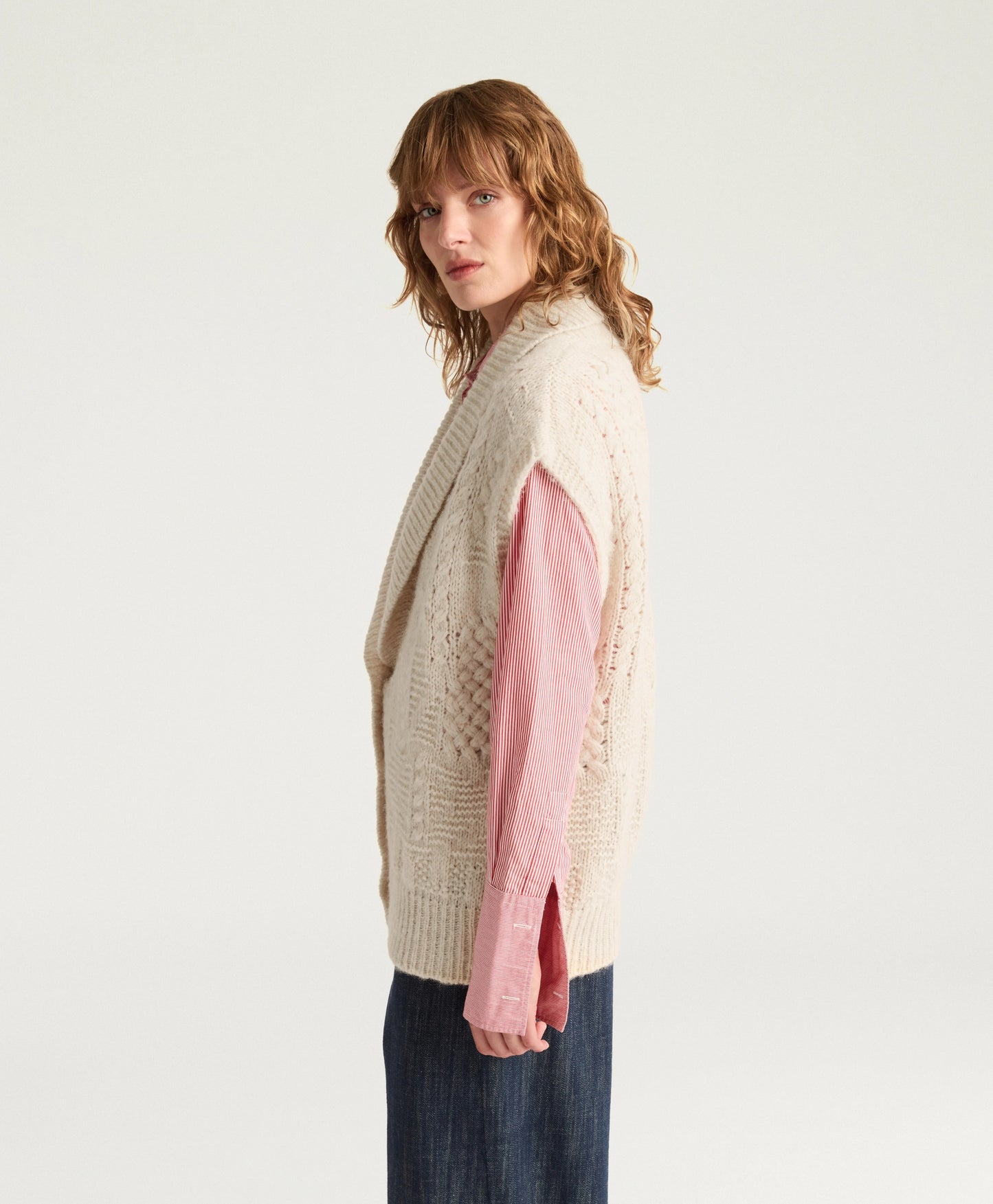 CARDIGAN BRISTOL MOMONI EN MÉLANGE LAINE/ALPAGA À POINTS - ÉCRU