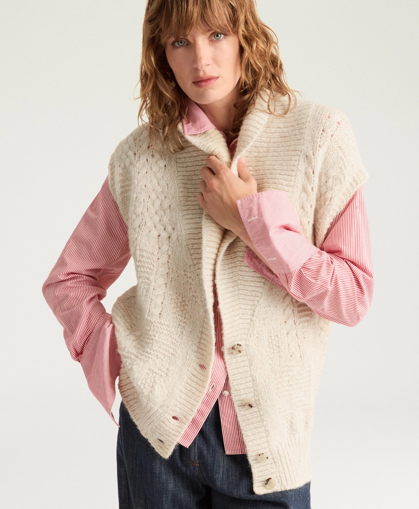 CARDIGAN BRISTOL MOMONI EN MÉLANGE LAINE/ALPAGA À POINTS - ÉCRU
