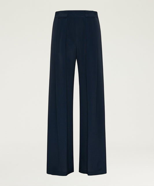 PANTALON ASPEN EN ACÉTATE/SOIE UNIE - BLEU MOMONI