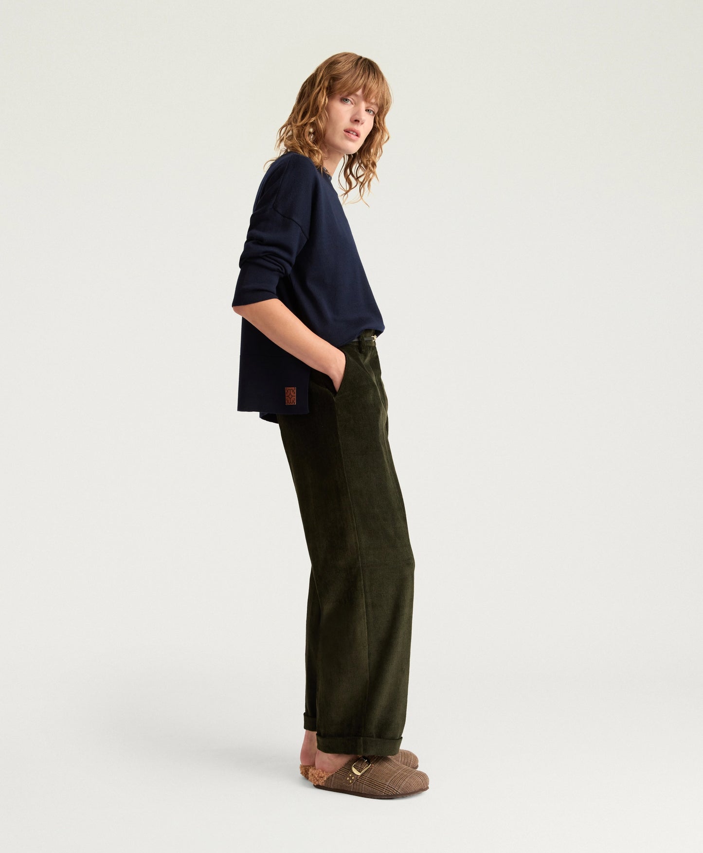 PANTALON DANGO MOMONI EN VELOURS À CÔTES STRETCH - VERT FONCÉ