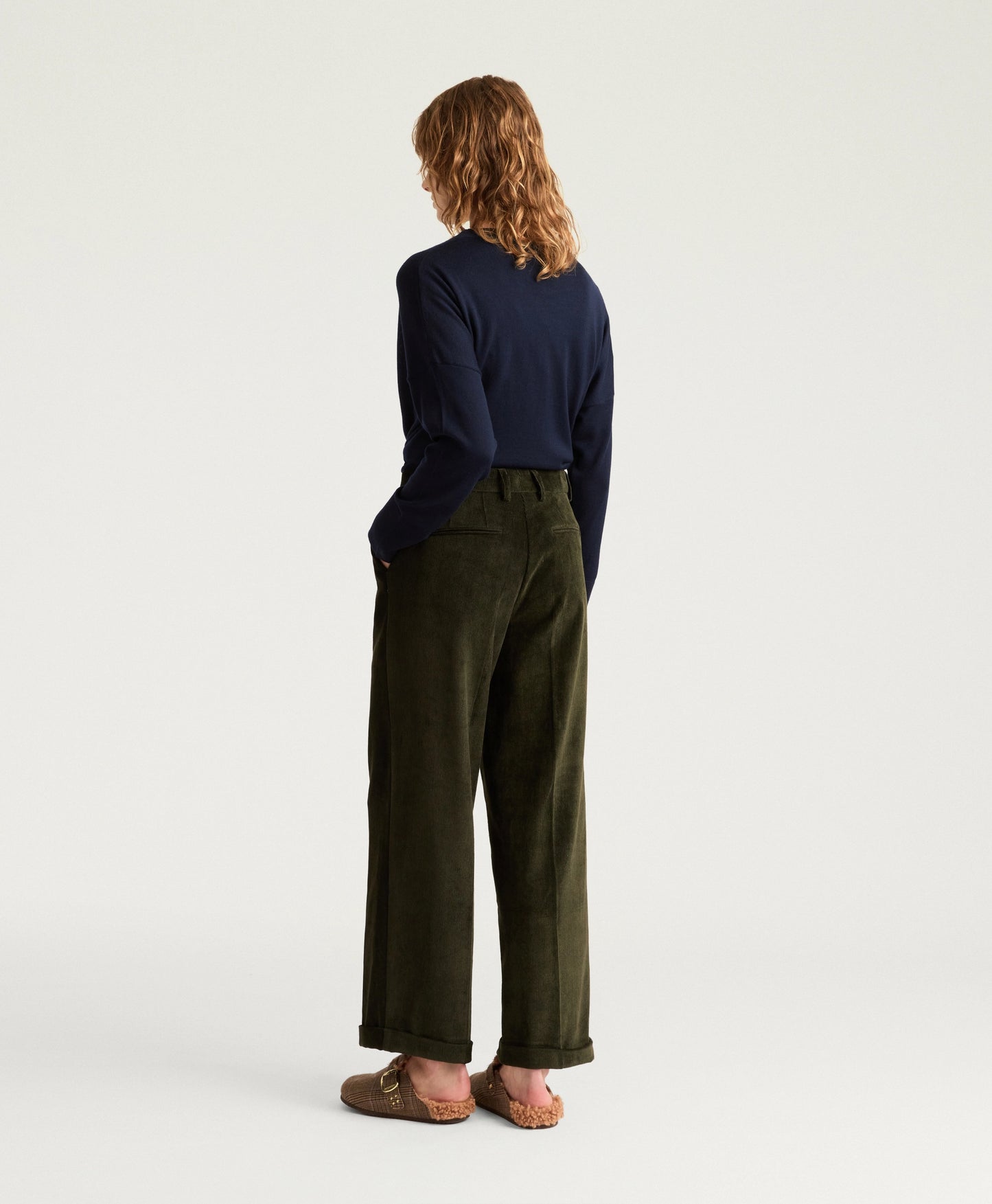 PANTALON DANGO MOMONI EN VELOURS À CÔTES STRETCH - VERT FONCÉ