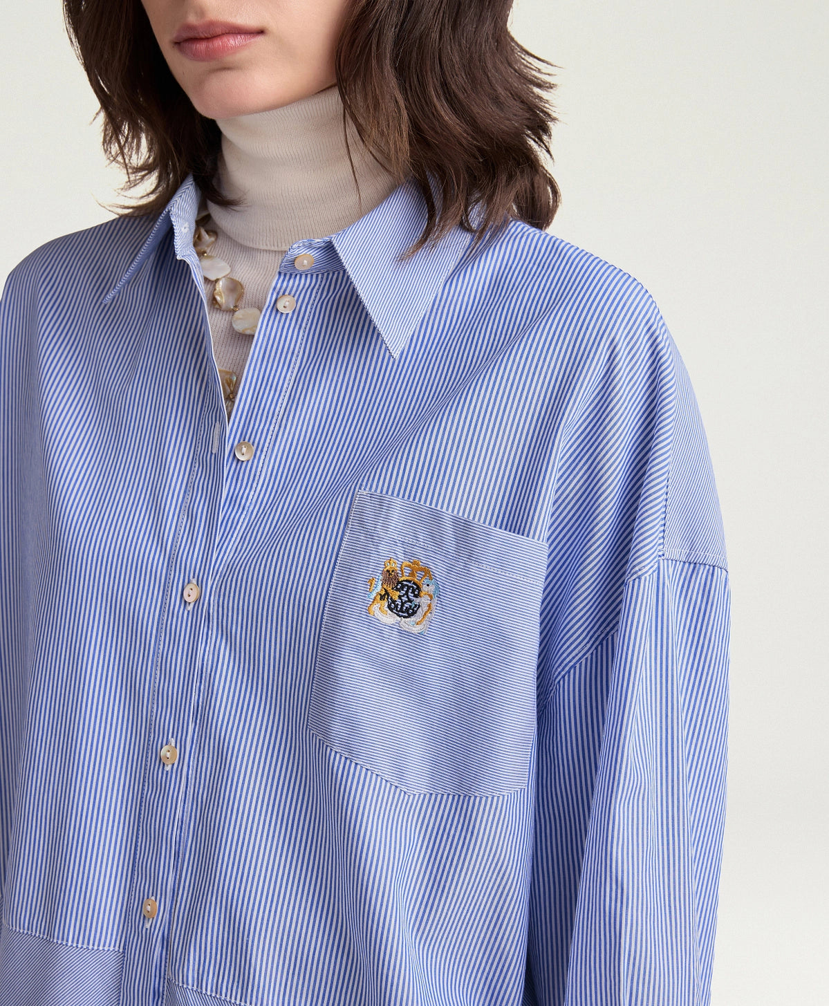 CHEMISE CLARE MOMONI EN POPELINE RAYÉE - AZUR