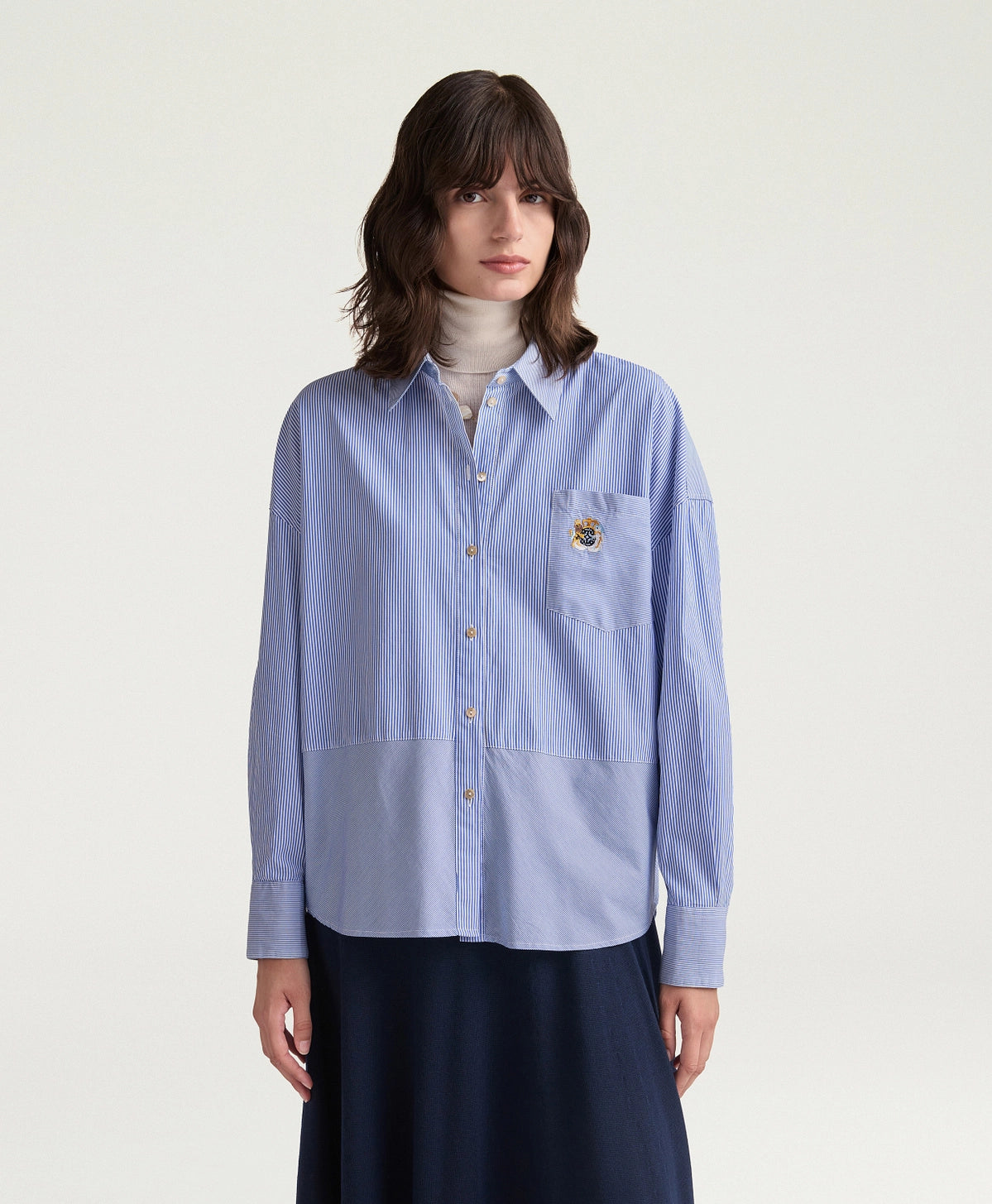 CHEMISE CLARE MOMONI EN POPELINE RAYÉE - AZUR