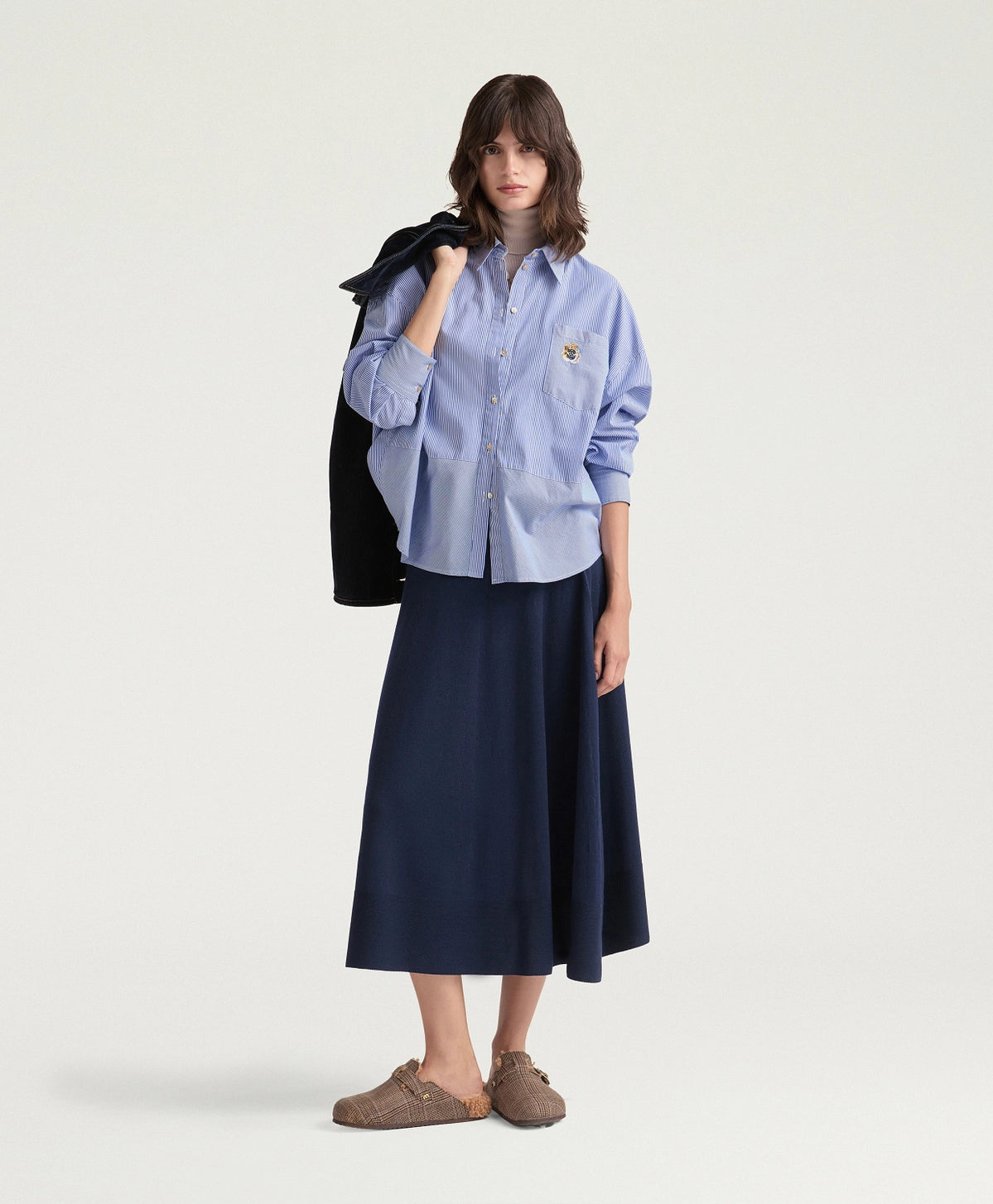 CHEMISE CLARE MOMONI EN POPELINE RAYÉE - AZUR