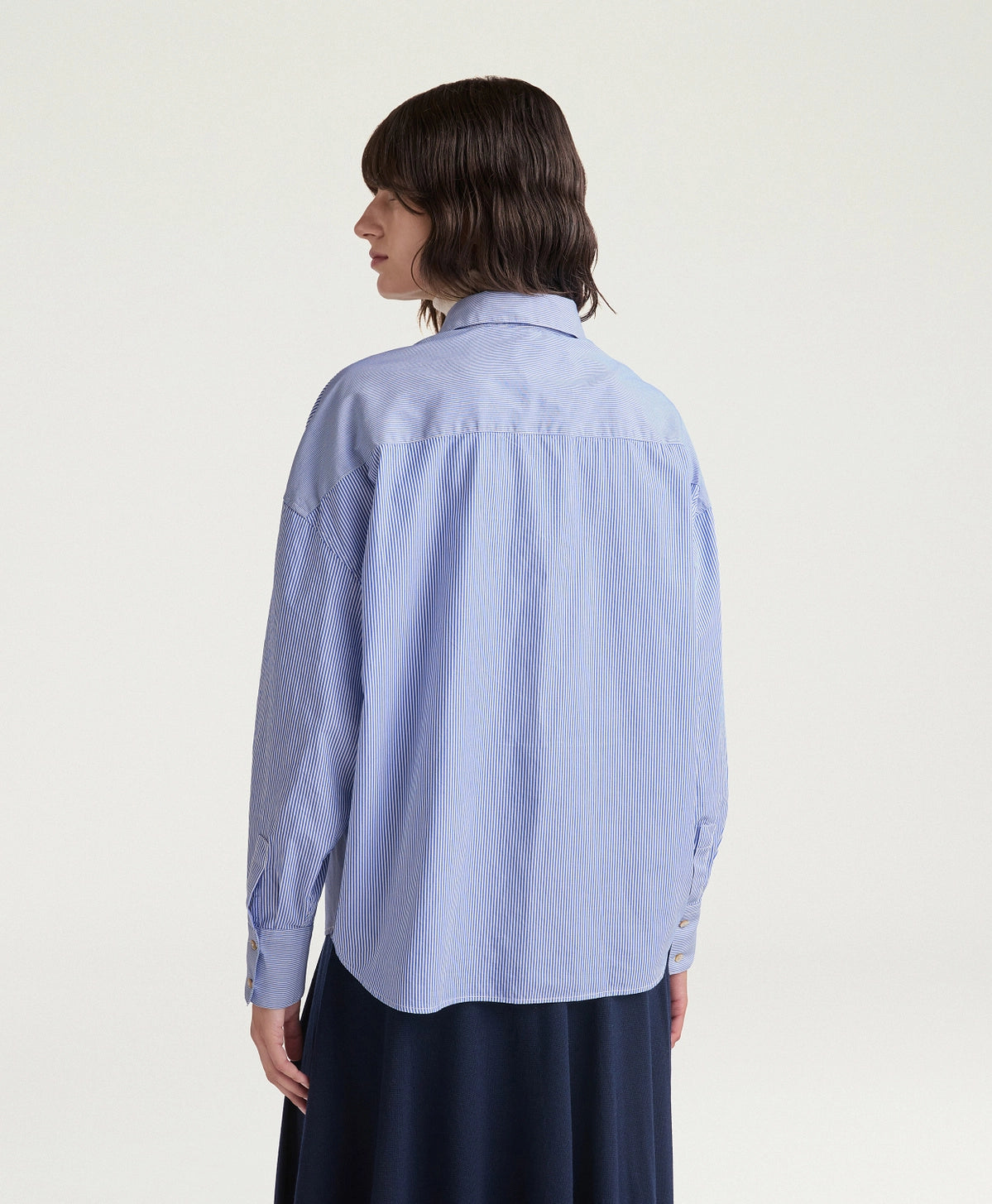 CHEMISE CLARE MOMONI EN POPELINE RAYÉE - AZUR