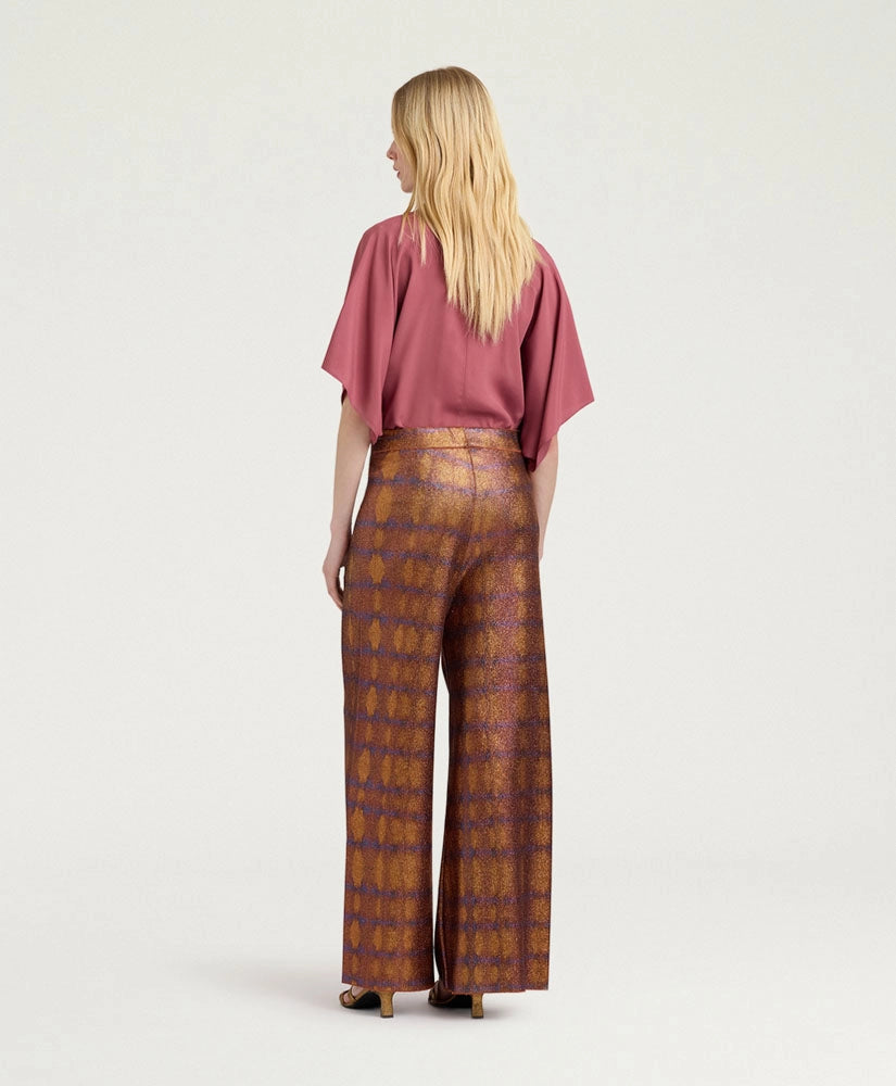 PANTALON ANSELMO EN LUREX IMPRIMÉ - BRÛLÉ/VIOLET MOMONI
