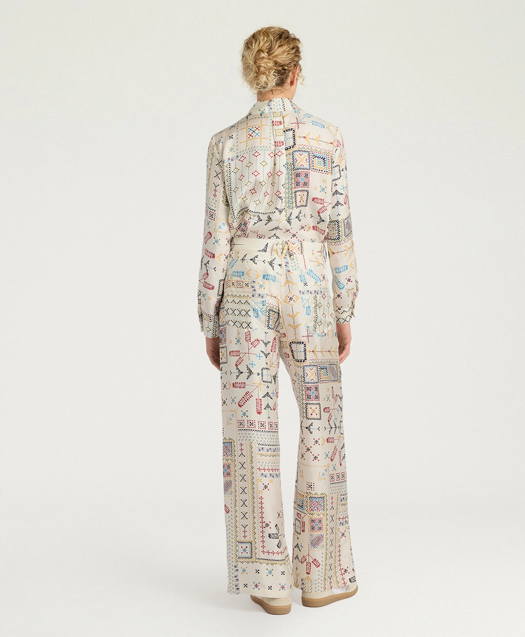 PANTALON ORTIZ EN SERGÉ DE SOIE IMPRIMÉ - MULTICOLORE CRÈME MOMONI