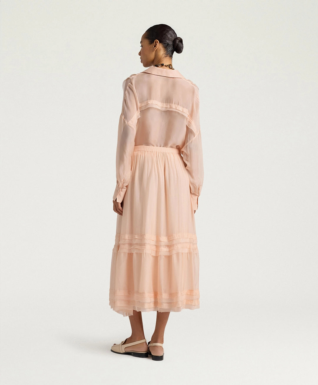 JUPE HOPI EN MOUSSELINE UNIE - POUDRE MOMONI