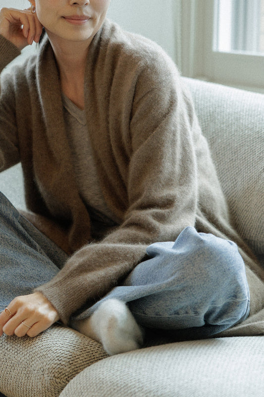 Cardigan long en laine de racoon CT Plage camel