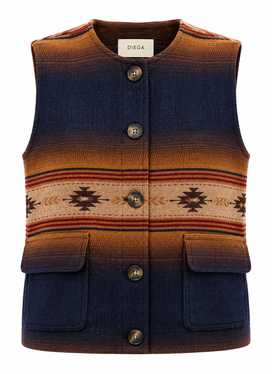 Gilet femme Galamo Diega imprimé marine camel et beige vue de face