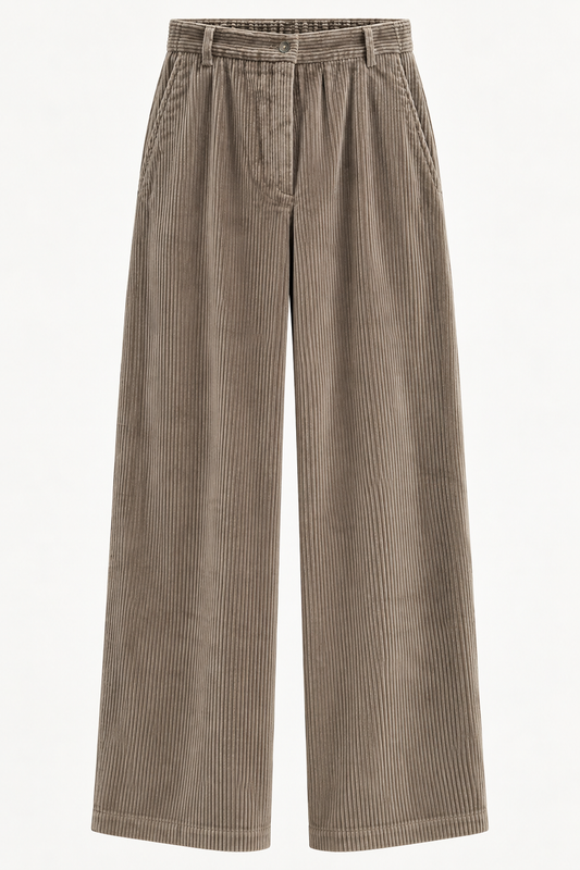 Pantalon PIEDRO Diega en velours côtelé taupe – vue de face