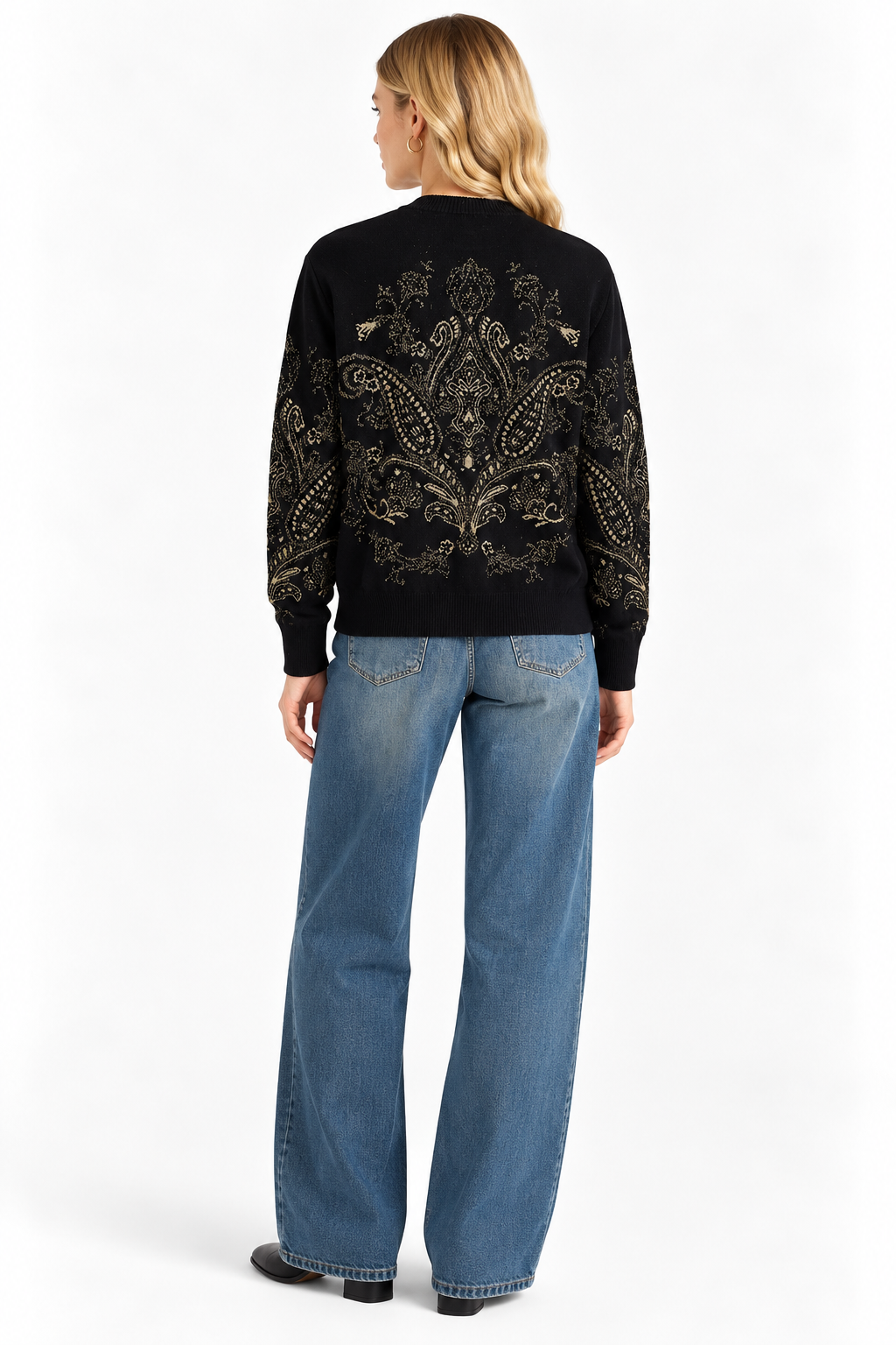 Pull Mosi en laine jacquard Noir/Beige/Réglisse – Momonì