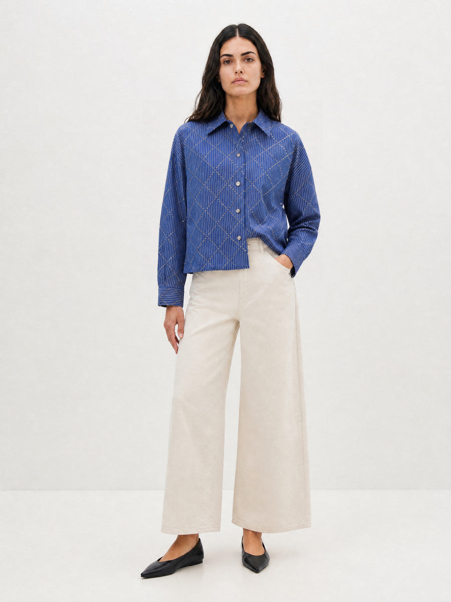 Chemise Charm rayée bleue à strass – Berenice