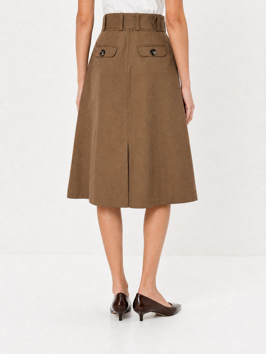 Jupe JANE BERENICE beige vue de dos, avec ceinture et rabats boutonnés