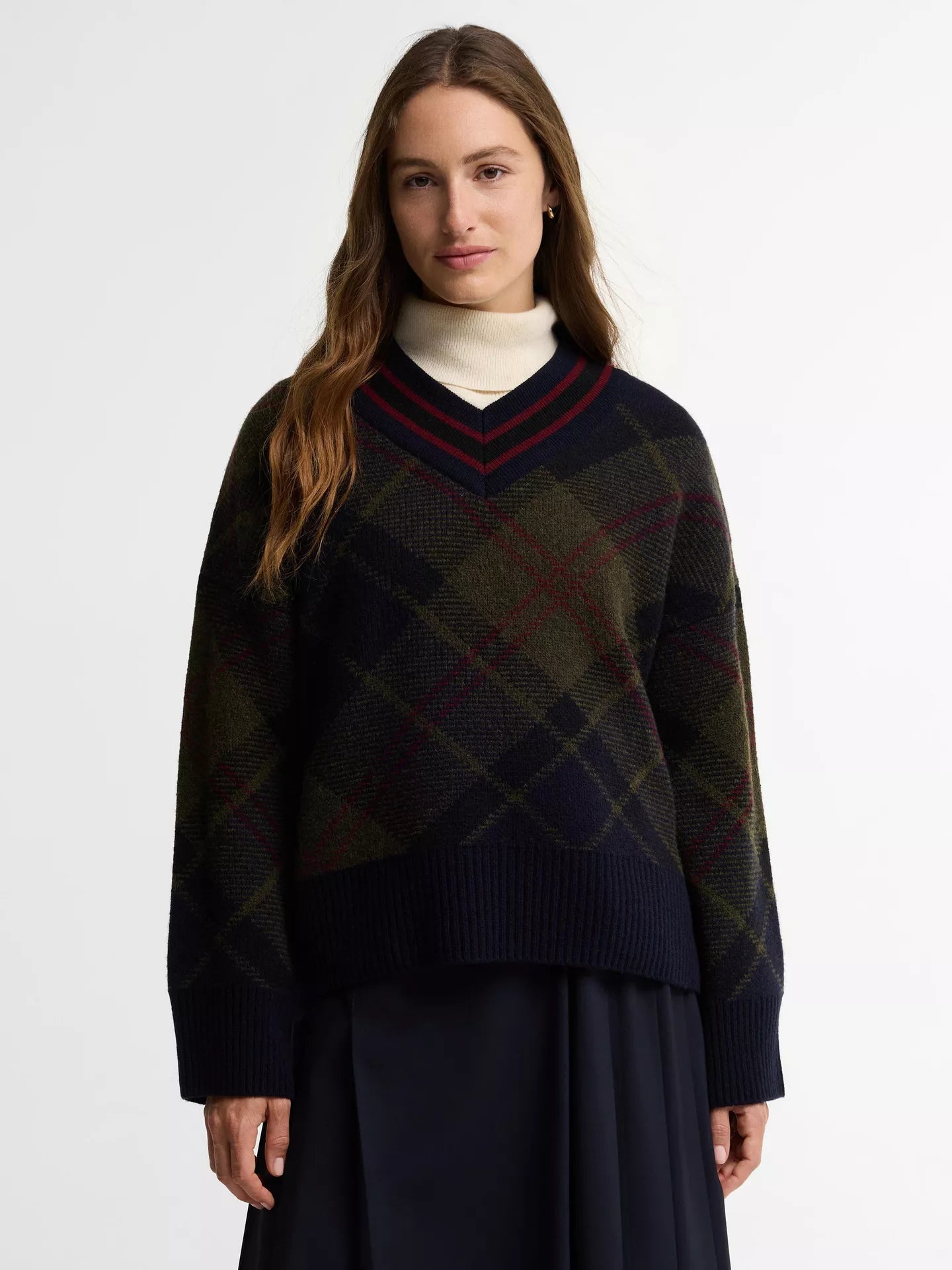Pull col V tartan Shae – Barbour
