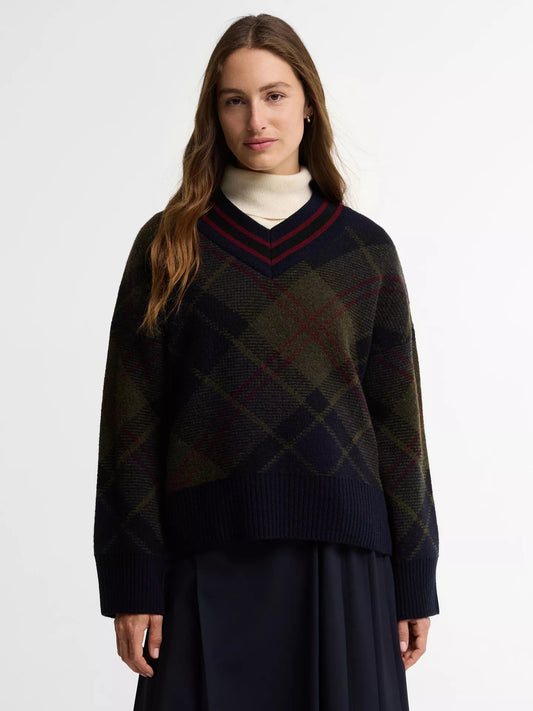Pull col V tartan Shae – Barbour