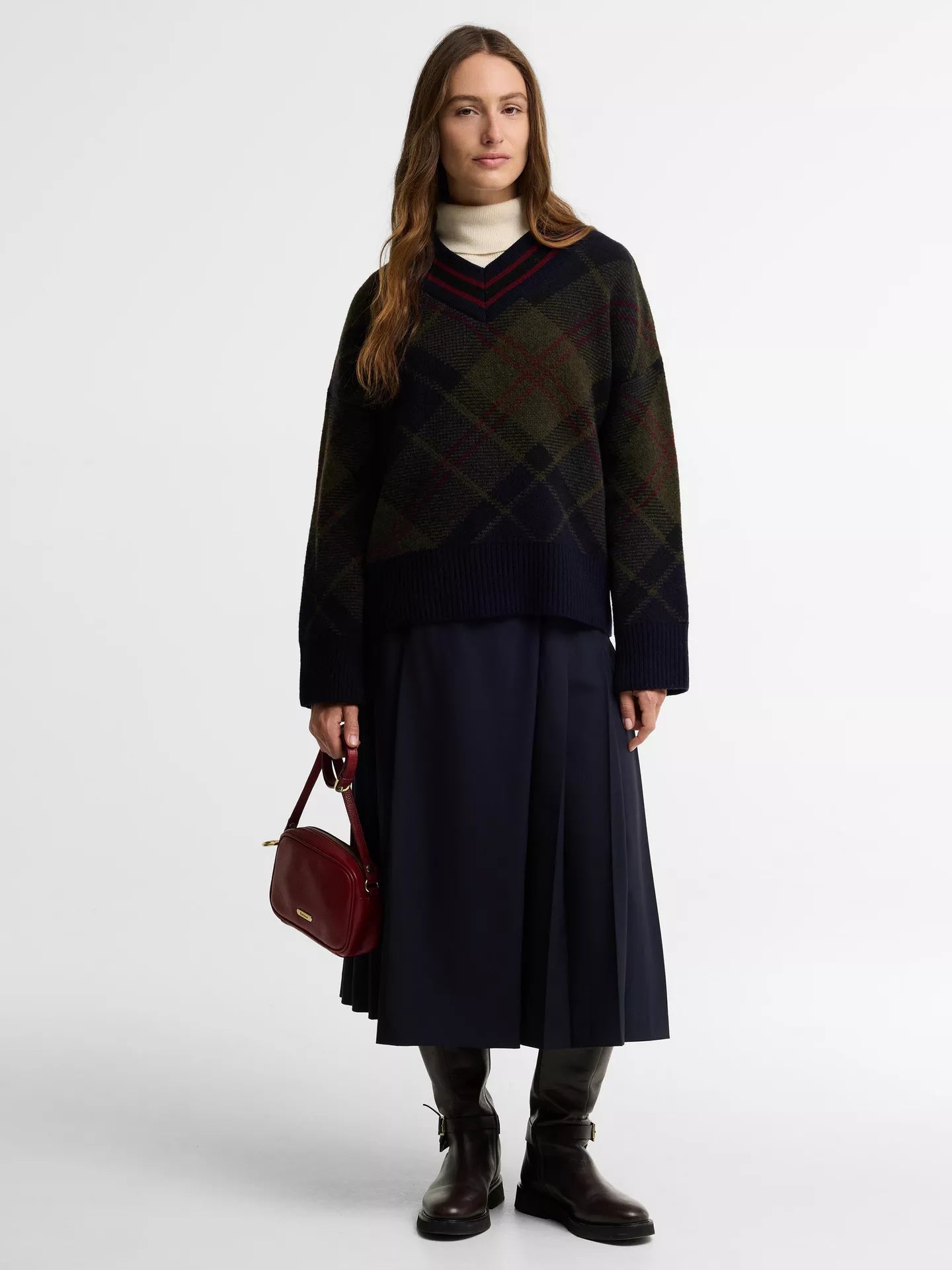 Pull col V tartan Shae – Barbour