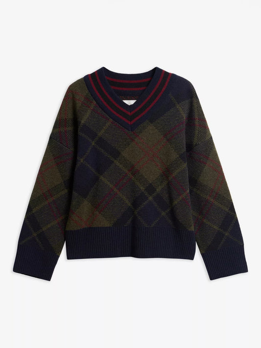 Pull col V tartan Shae – Barbour