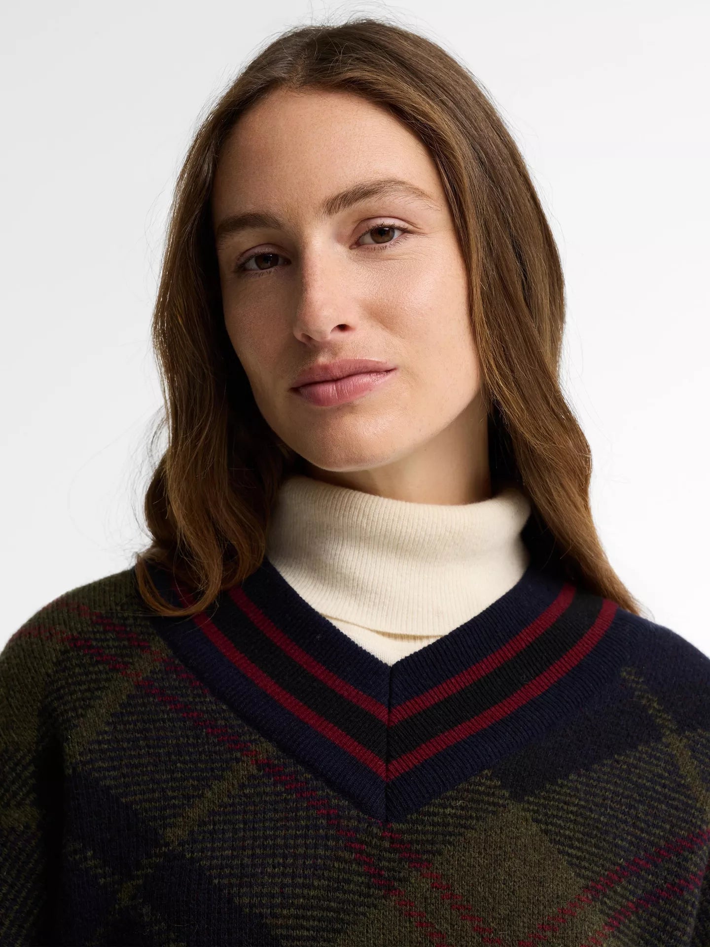 Pull col V tartan Shae – Barbour