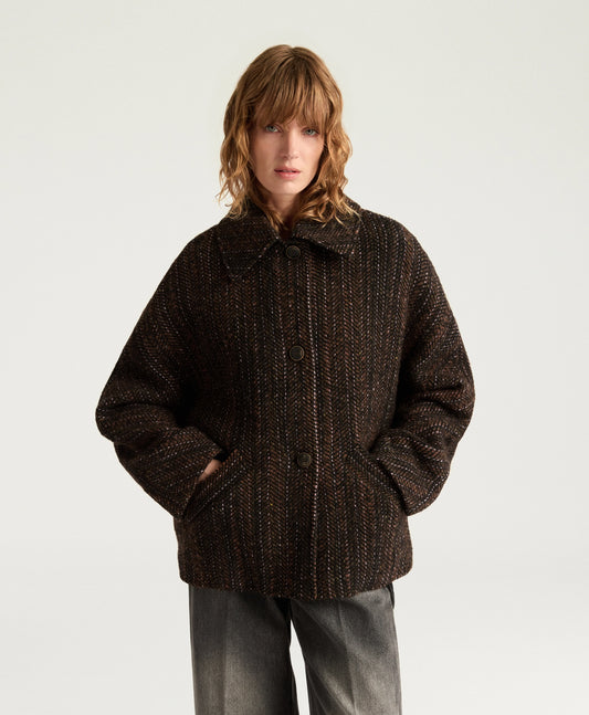 MANTEAU LORD MOMONI EN MAXI CHEVRON DE LAINE BOUCLÉ - MULTICOLORE NOIR