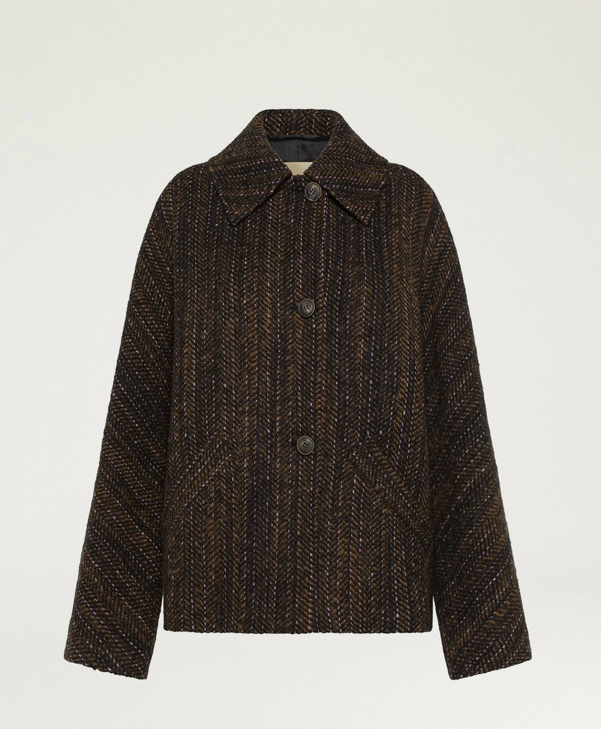 MANTEAU LORD MOMONI EN MAXI CHEVRON DE LAINE BOUCLÉ - MULTICOLORE NOIR