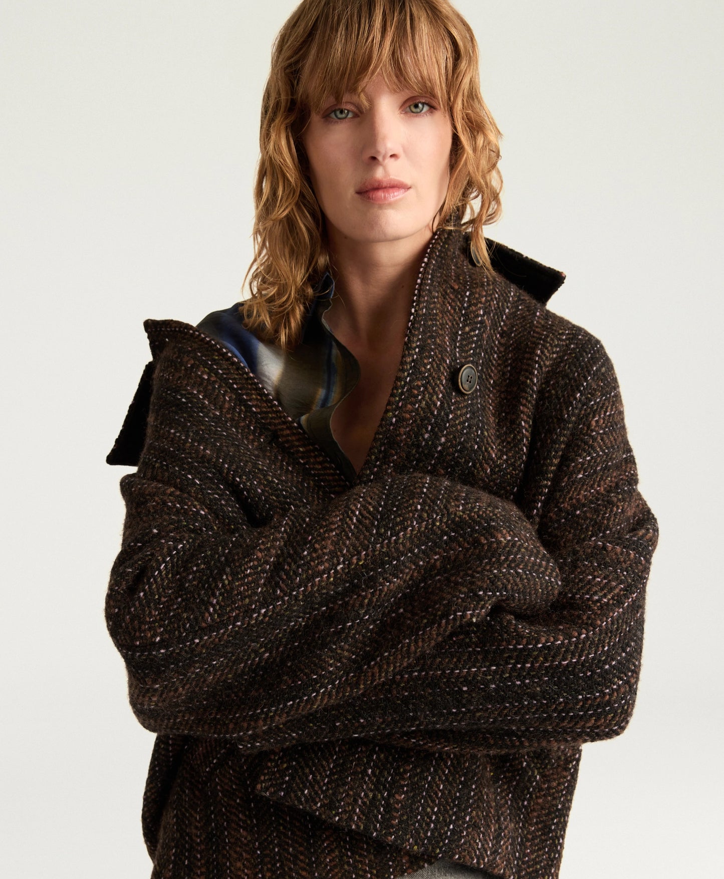 MANTEAU LORD MOMONI EN MAXI CHEVRON DE LAINE BOUCLÉ - MULTICOLORE NOIR