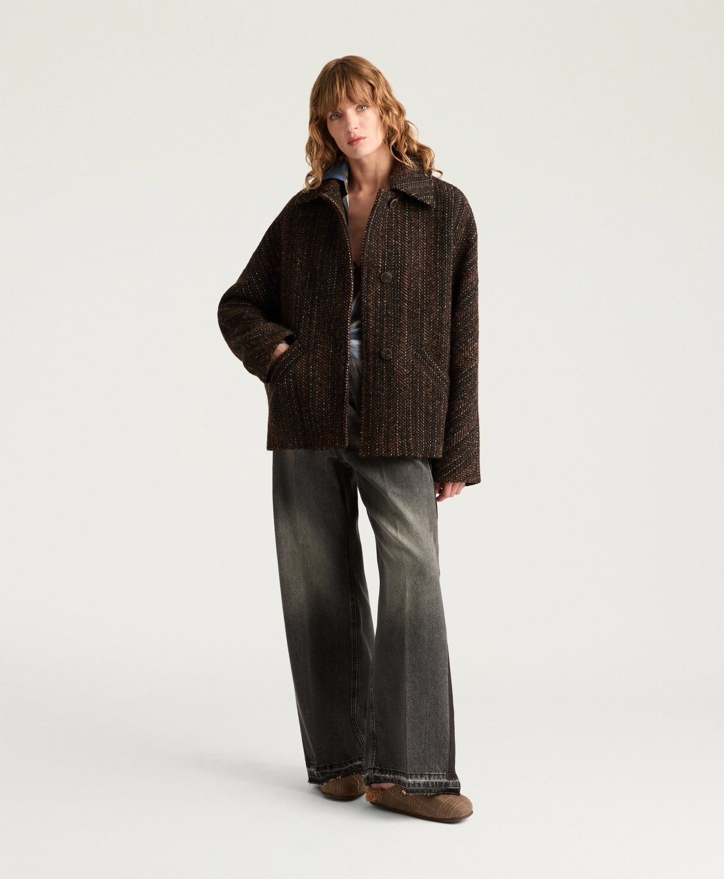 MANTEAU LORD MOMONI EN MAXI CHEVRON DE LAINE BOUCLÉ - MULTICOLORE NOIR