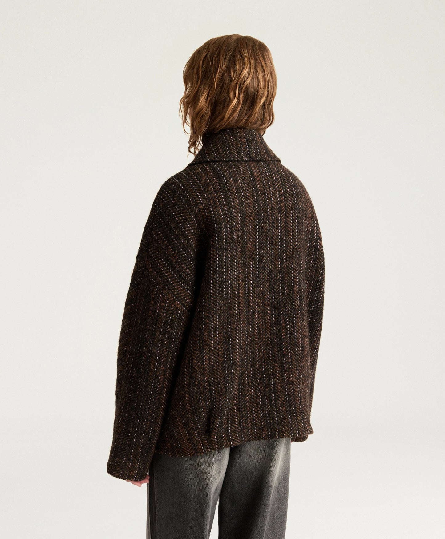 MANTEAU LORD MOMONI EN MAXI CHEVRON DE LAINE BOUCLÉ - MULTICOLORE NOIR