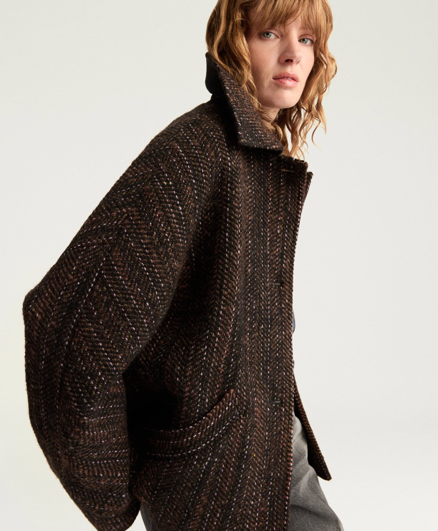 MANTEAU LORD MOMONI EN MAXI CHEVRON DE LAINE BOUCLÉ - MULTICOLORE NOIR