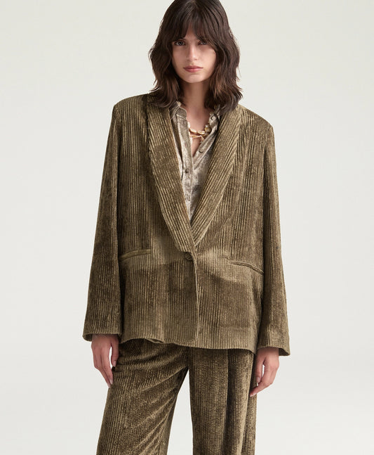 VESTE PEMBROKE MOMONI EN VELOURS À CÔTES FLUIDE - KAKI