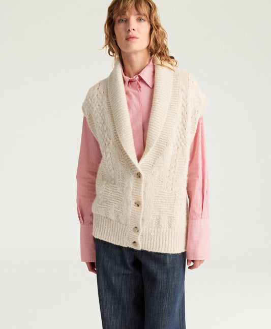 CARDIGAN BRISTOL MOMONI EN MÉLANGE LAINE/ALPAGA À POINTS - ÉCRU