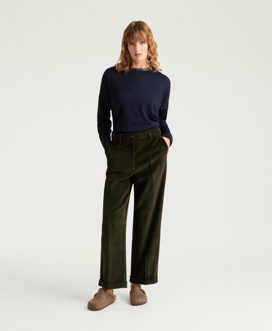 PANTALON DANGO MOMONI EN VELOURS À CÔTES STRETCH - VERT FONCÉ