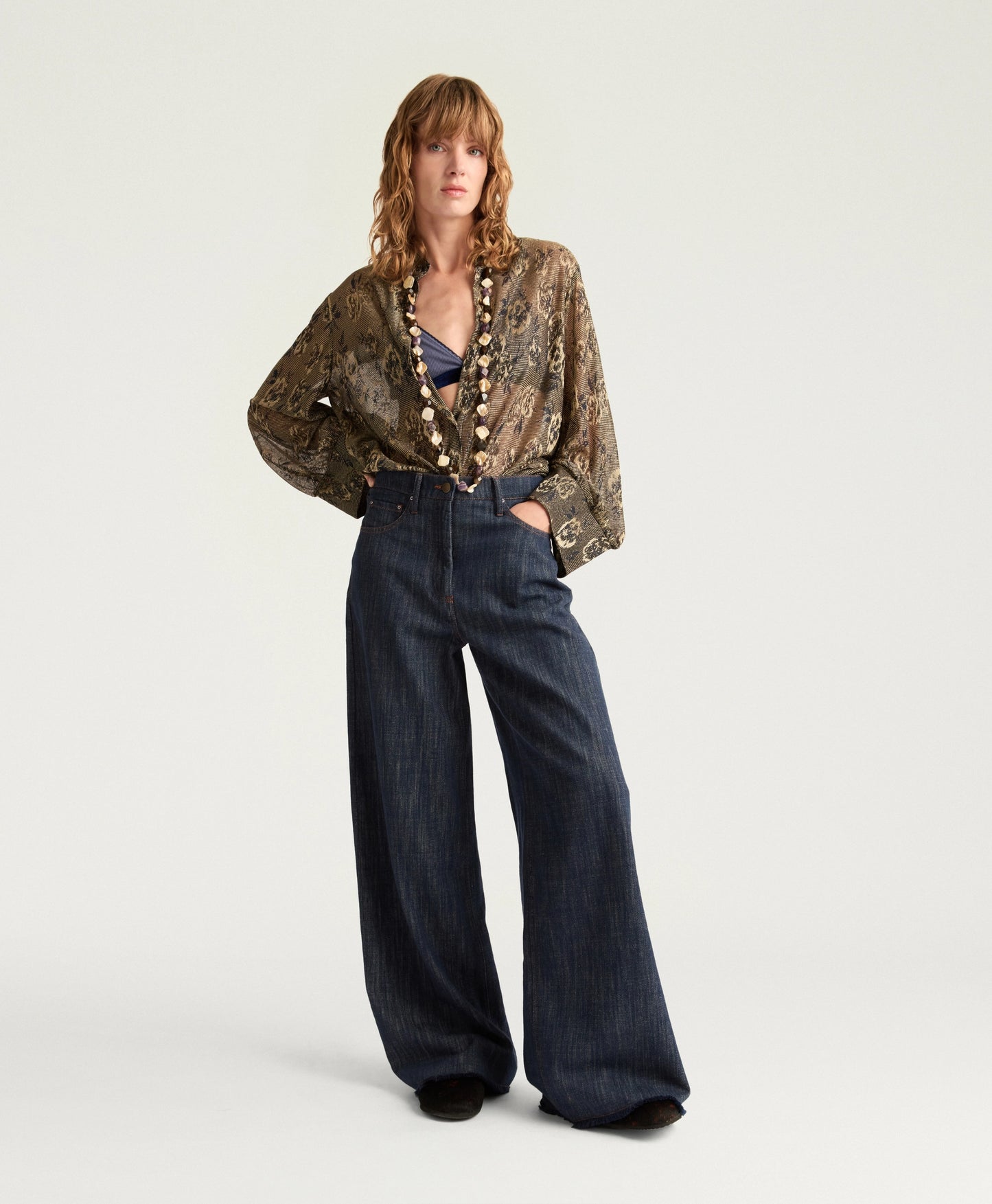 PANTALON AOKI MOMONI EN DENIM TEINT EN FIL - BLEU JEANS