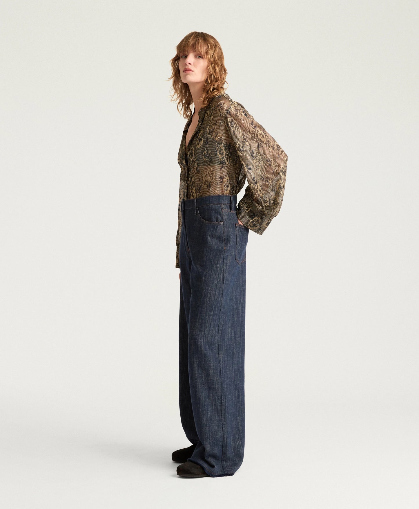 PANTALON AOKI MOMONI EN DENIM TEINT EN FIL - BLEU JEANS