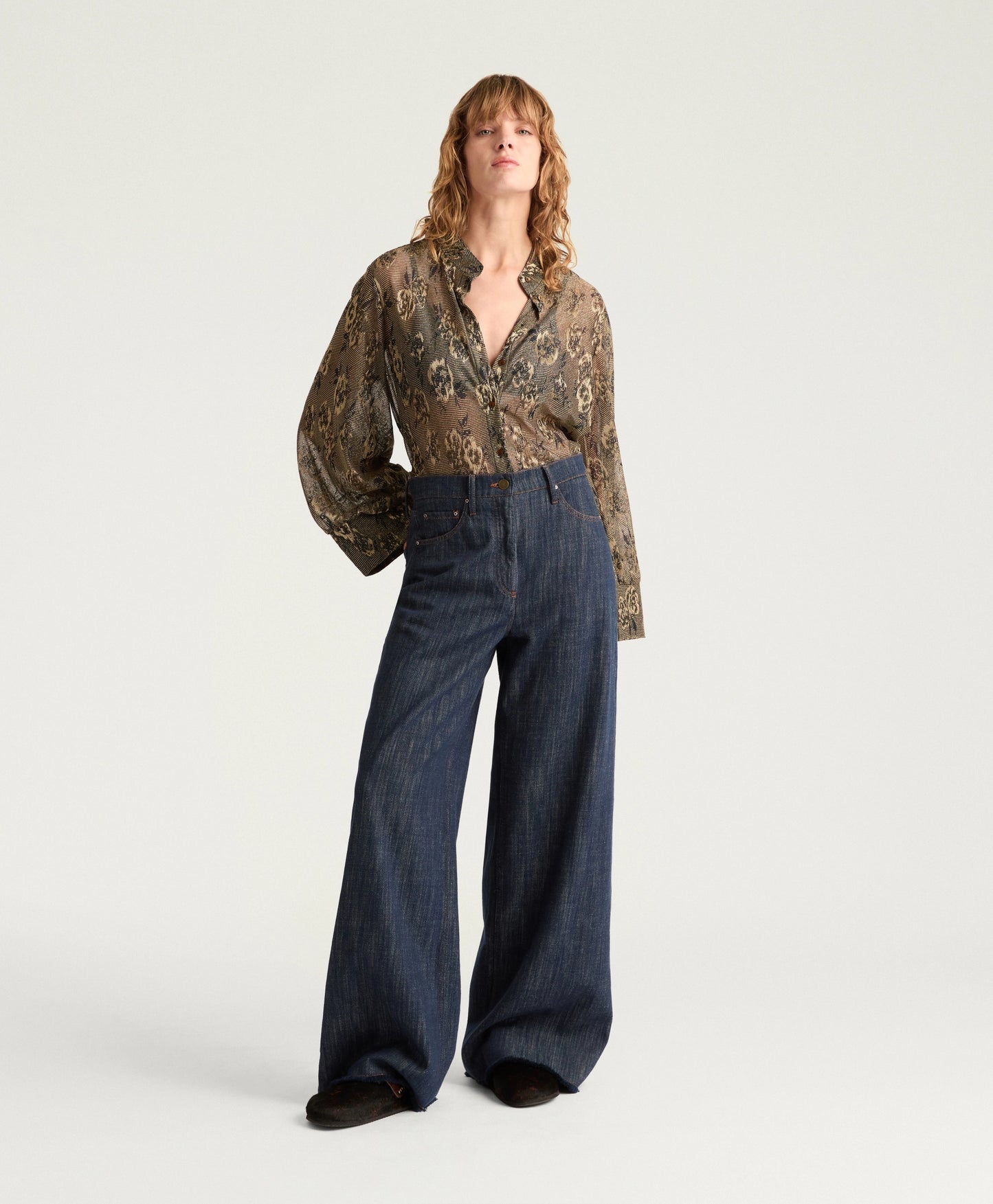 PANTALON AOKI MOMONI EN DENIM TEINT EN FIL - BLEU JEANS