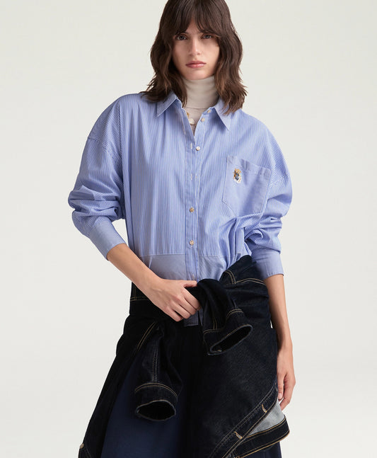 CHEMISE CLARE  MOMONI EN POPELINE RAYÉE - AZUR