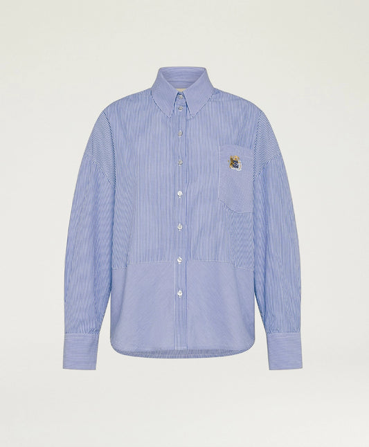 CHEMISE CLARE  MOMONI EN POPELINE RAYÉE - AZUR