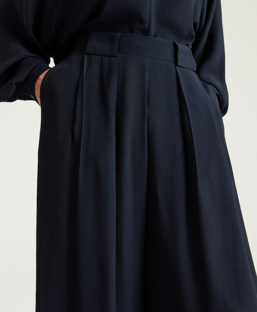 PANTALON ASPEN EN ACÉTATE/SOIE UNIE - BLEU MOMONI