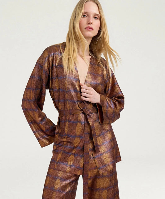 CARDIGAN CHAMA EN LUREX IMPRIMÉ - BRÛLÉ/VIOLET MOMONI