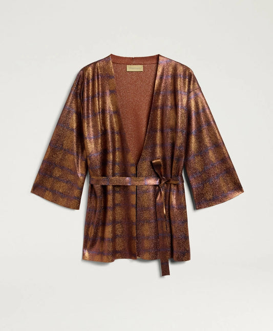 CARDIGAN CHAMA EN LUREX IMPRIMÉ - BRÛLÉ/VIOLET MOMONI