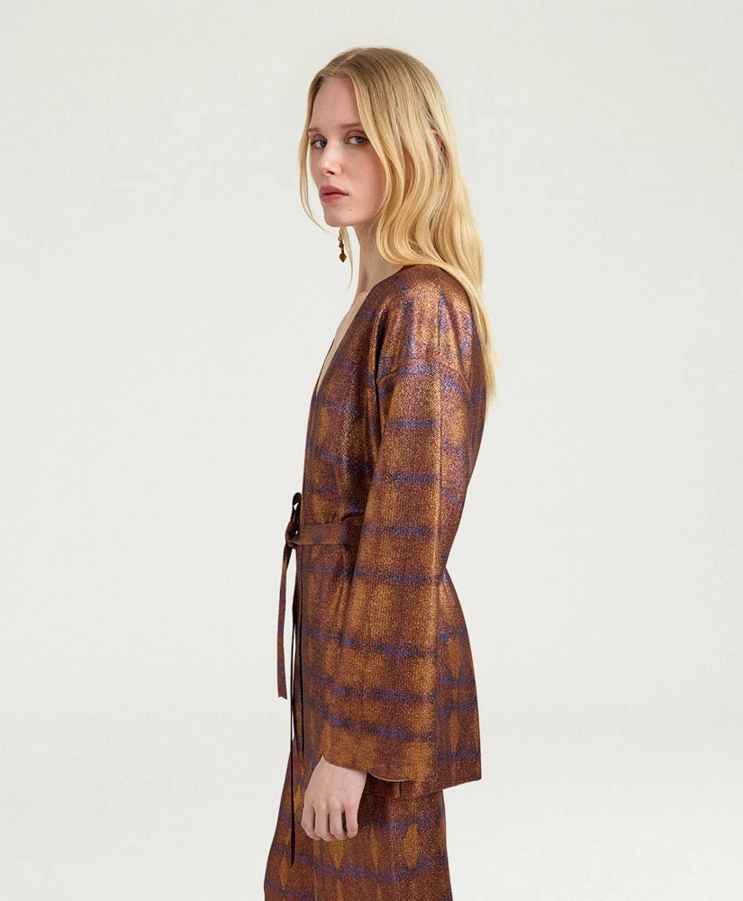 CARDIGAN CHAMA EN LUREX IMPRIMÉ - BRÛLÉ/VIOLET MOMONI