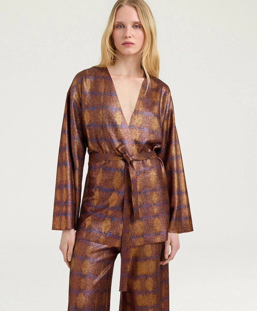 CARDIGAN CHAMA EN LUREX IMPRIMÉ - BRÛLÉ/VIOLET MOMONI
