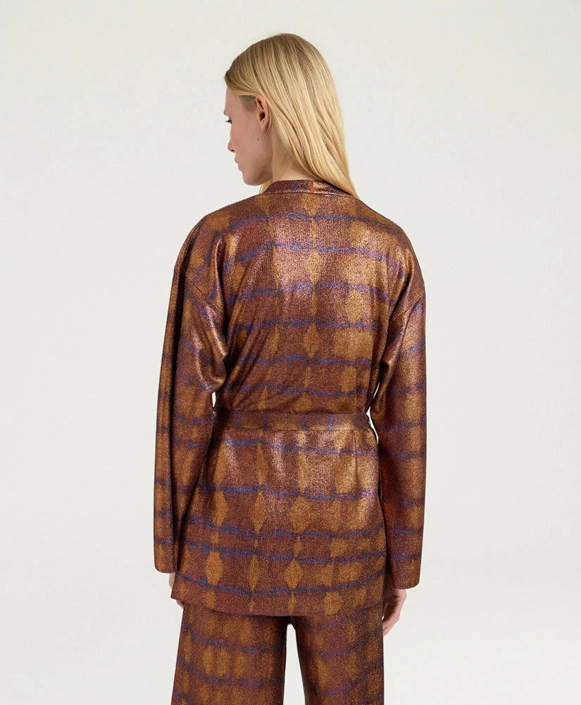 CARDIGAN CHAMA EN LUREX IMPRIMÉ - BRÛLÉ/VIOLET MOMONI