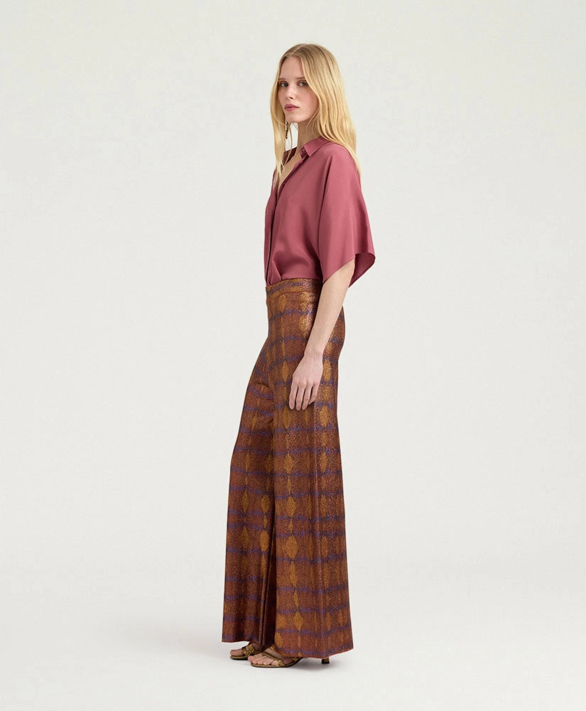 PANTALON ANSELMO EN LUREX IMPRIMÉ - BRÛLÉ/VIOLET MOMONI
