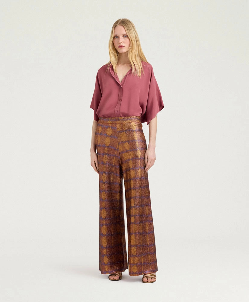 PANTALON ANSELMO EN LUREX IMPRIMÉ - BRÛLÉ/VIOLET MOMONI