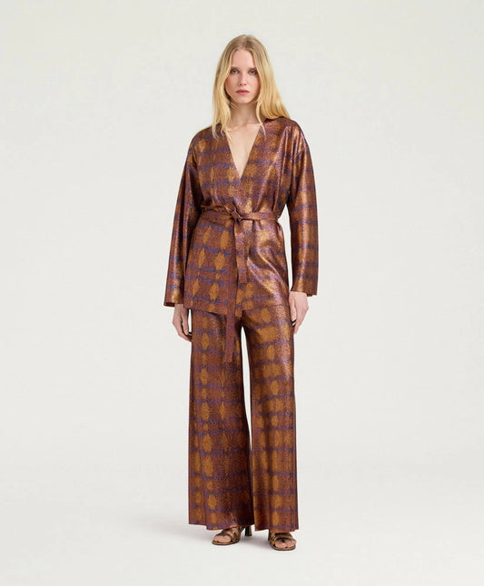 PANTALON ANSELMO EN LUREX IMPRIMÉ - BRÛLÉ/VIOLET MOMONI