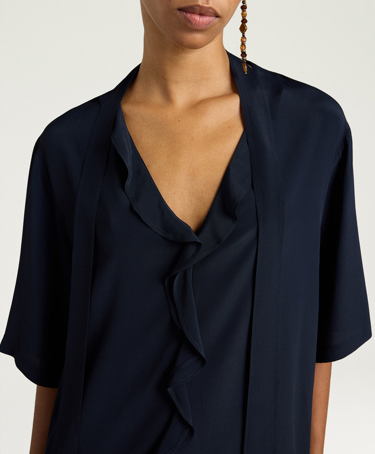 BLOUSE SALVIA EN ACÉTATE DE SOIE UNI - BLEU MOMONI