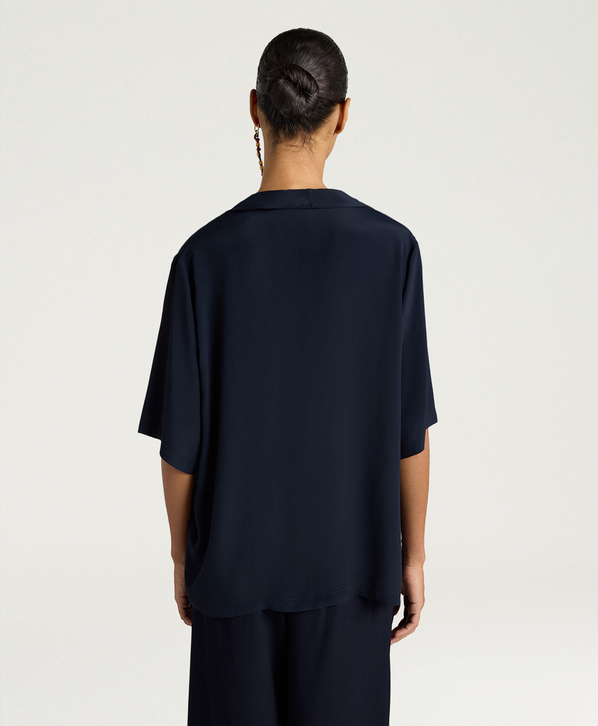 BLOUSE SALVIA EN ACÉTATE DE SOIE UNI - BLEU MOMONI