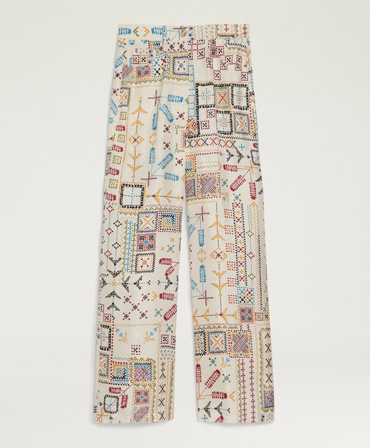 PANTALON ORTIZ EN SERGÉ DE SOIE IMPRIMÉ - MULTICOLORE CRÈME MOMONI